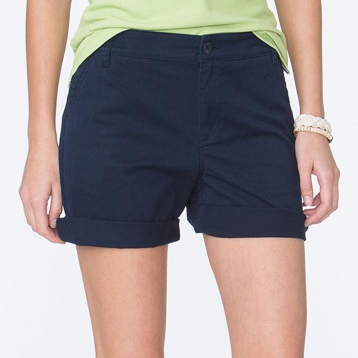 Women's Chaps Cuffed Twill Shorts, Size: 2, Blue (navy)