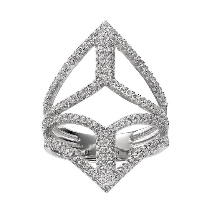 Cubic Zirconia Sterling Silver Openwork Marquise Ring, Women's, Size: 7, White