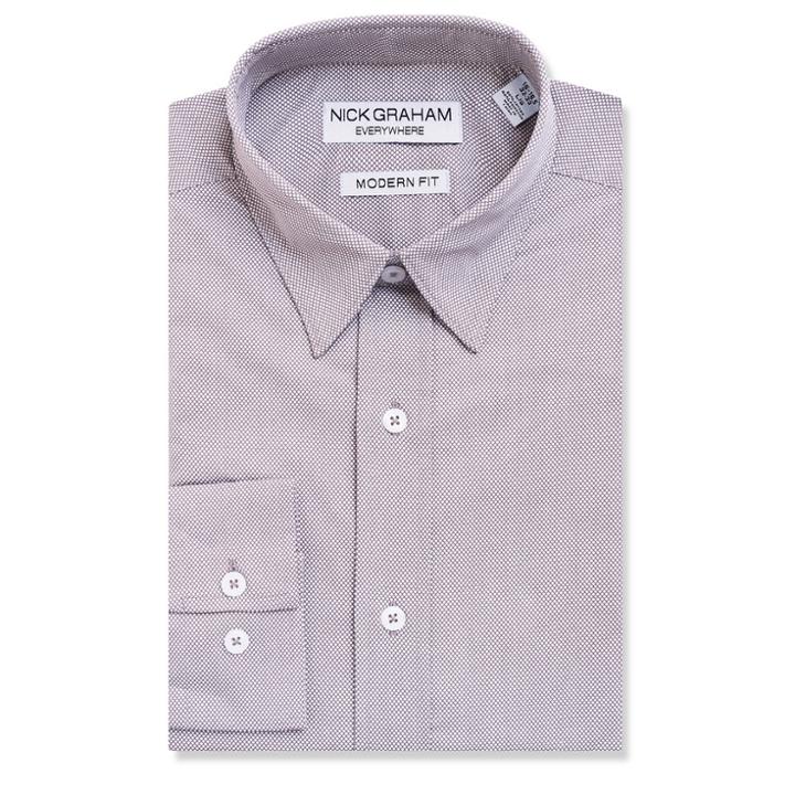 Men's Nick Graham Everywhere Modern-fit Stretch Dress Shirt, Size: S 32-33, Grey
