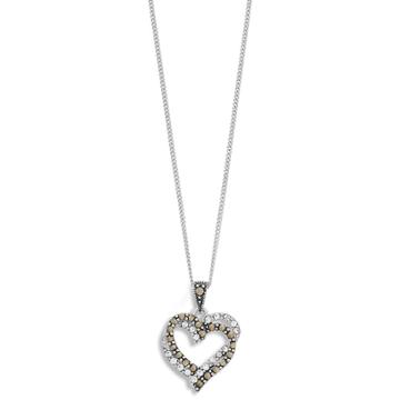Tori Hill Sterling Silver Marcasite & Crystal Double Heart Pendant Necklace, Women's, Size: 18, Black