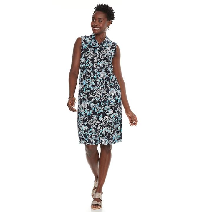 Women's Croft & Barrow&reg; Print Shirt Dress, Size: Xs, Dark Blue