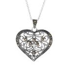Silver Plated Marcasite Filigree Heart Pendant, Women's, Size: 18, Black