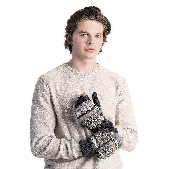 Men's Muk Luks Convertible Fairisle Flip-top Mittens, Grey