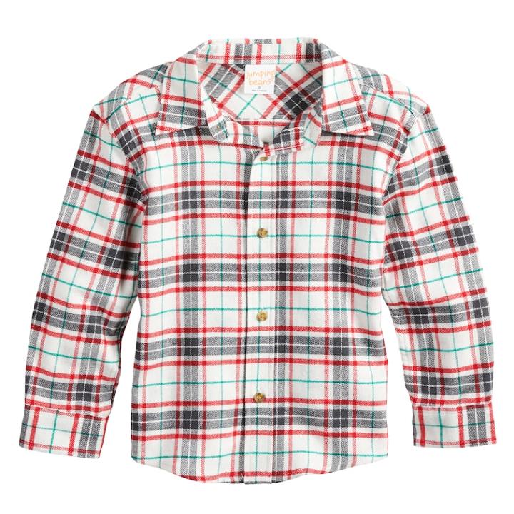 Baby Boy Jumping Beans® Plaid Flannel Button Down Shirt, Size: 18 Months, White