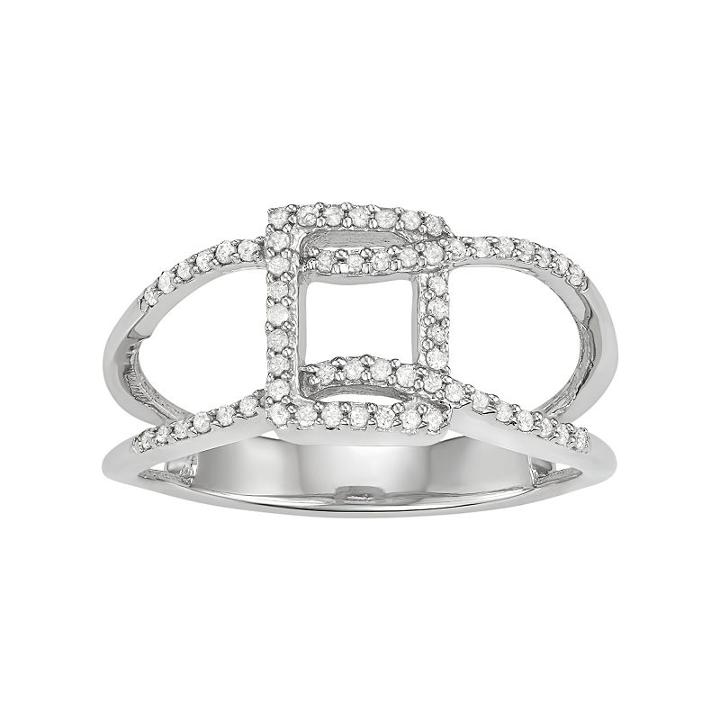 Sterling Silver 1/5 Carat T.w. Diamond Geometric Ring, Women's, Size: 8, White