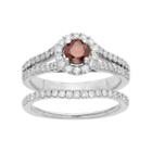 Igl Certified Red & White Diamond Halo Engagement Ring Set In 14k White Gold (1 Carat T.w.), Women's, Size: 6.50