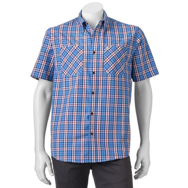 Men's Coleman Classic-fit Textured Plaid Performance Button-down Shirt, Size: Medium, Blue
