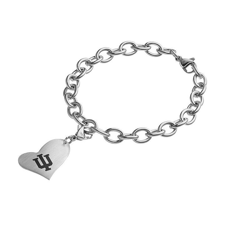 Fiora Stainless Steel Indiana Hoosiers Charm Bracelet, Women's, Size: 8, Grey