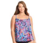 Plus Size Upstream Pleated Underwire Tankini Top, Women's, Size: 24 W, Blue (navy)