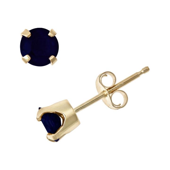 14k Gold Sapphire Stud Earrings - Kids, Girl's, Yellow