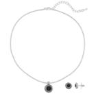 Napier Textured Halo Round Pendant Necklace & Stud Earring Set, Women's, Black
