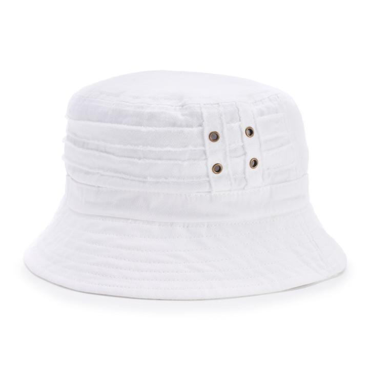 Women's Distressed Cotton Bucket Hat, White