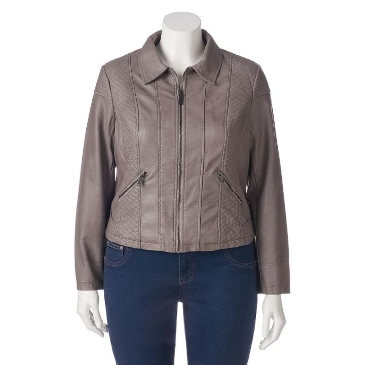 Juniors' Plus Size Coffee Shop Quilted Faux-leather Jacket, Girl's, Size: 1xl, Grey Other