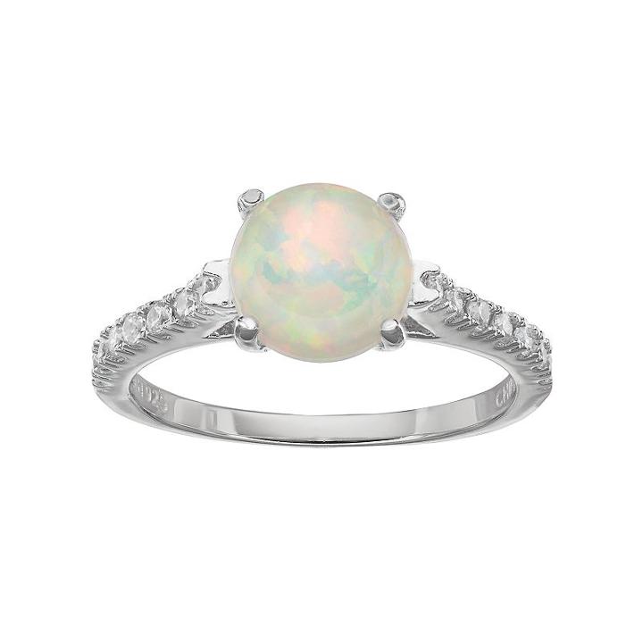 Sophie Miller Sterling Silver Lab-created Opal & Cubic Zirconia Ring, Women's, Size: 8, White