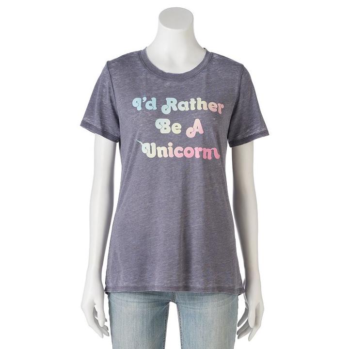 Juniors' I'd Rather Be A Unicorn Burnout Graphic Tee, Teens, Size: Xl, Light Grey