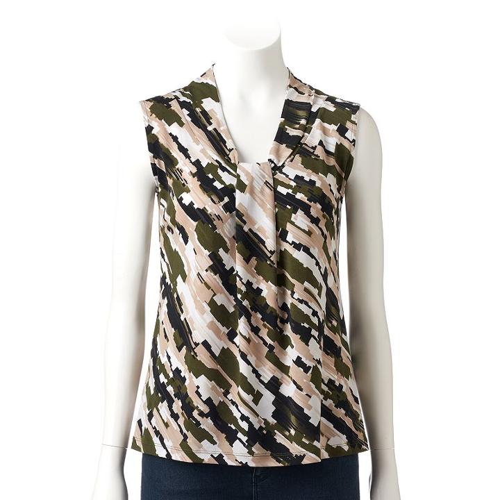 Petite Dana Buchman Knotted V-neck Top, Women's, Size: L Petite, Dark Green