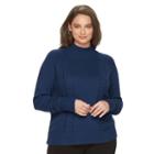 Plus Size Chaps Cable-knit Mockneck Sweater, Women's, Size: 3xl, Blue (navy)