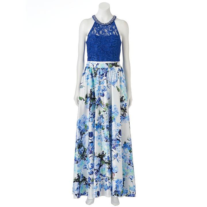 Juniors' Speechless Lace Floral Prom Top & Maxi Skirt Set, Girl's, Size: 9, Natural