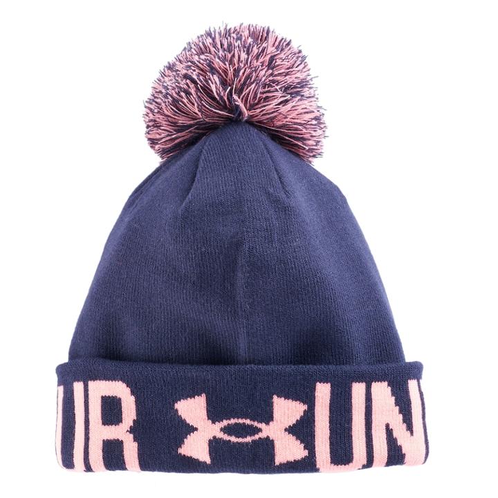 Women's Under Armour Logo Pom Pom Beanie, Blue (navy)