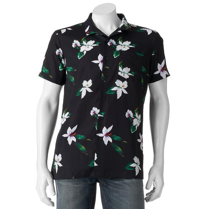 Men's Marc Anthony Slim-fit Tropical Button-down Shirt, Size: Small, Black