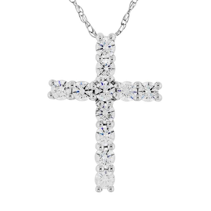 Diamonluxe Sterling Silver 1/3-ct. T.w. Simulated Diamond Cross Pendant, Women's, White