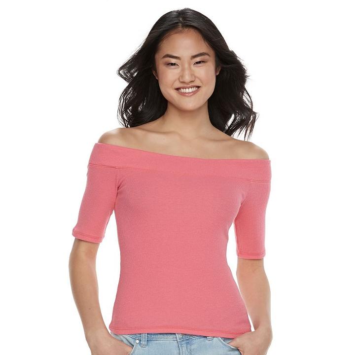 Juniors' So&reg; Ribbed Off The Shoulder Top, Girl's, Size: Xs, Lt Orange
