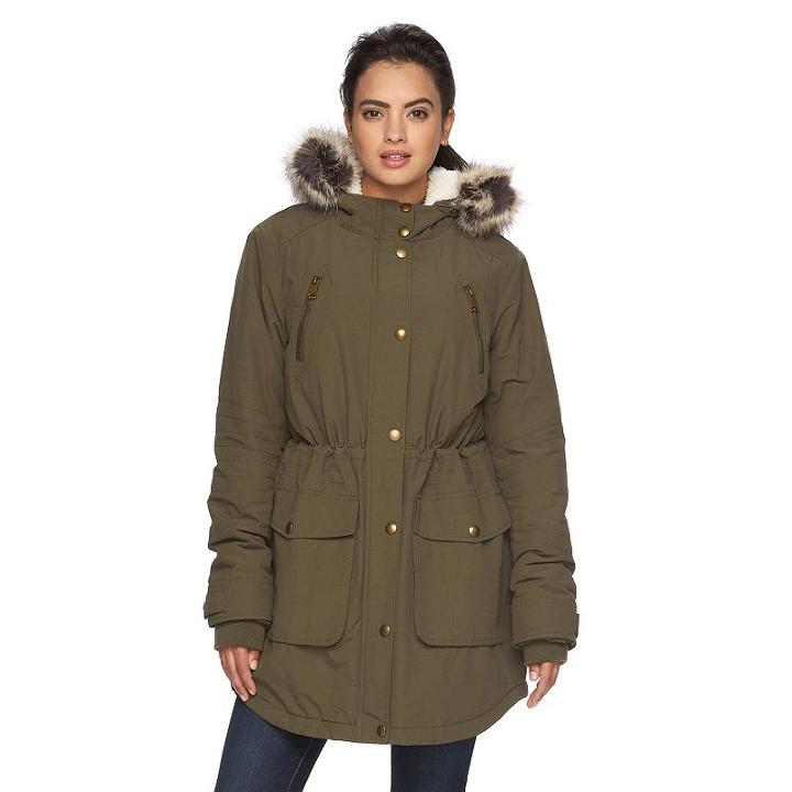Women's Apt. 9&reg; Hooded Faux-fur Anorak Parka, Size: Large, Green Oth
