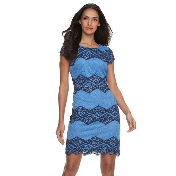Women's Sharagano Tow-tone Lace Sheath Dress, Size: 4, Blue Other