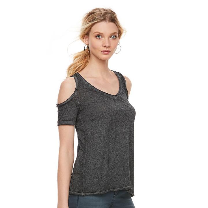 Women's Rock & Republic&reg; Marled Cold-shoulder Tee, Size: Xs, Med Grey