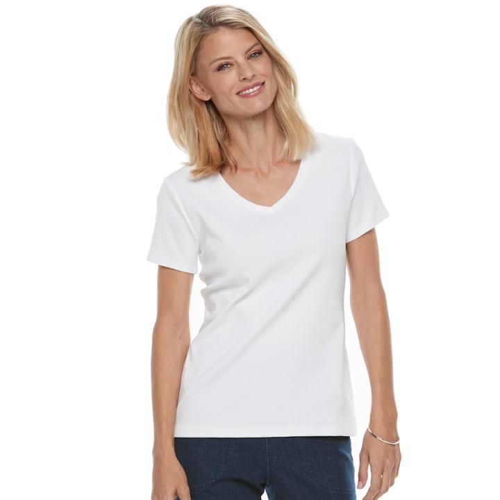 Petite Croft & Barrow&reg; V-neck Tee, Women's, Size: L Petite, White