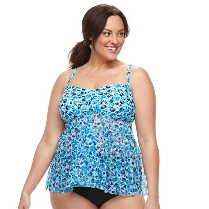 Plus Size Croft & Barrow&reg; Mesh Flyaway Tankini Top, Women's, Size: 26 W, Med Blue