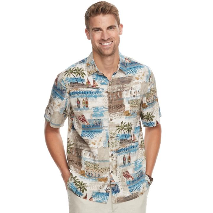 Men's Batik Bay Classic-fit Tropical Soft Touch Pocket Button-down Shirt, Size: Medium, Med Beige