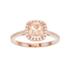 14k Rose Gold Over Silver Simulated Morganite & Cubic Zirconia Square Halo Ring, Women's, Size: 8, Pink