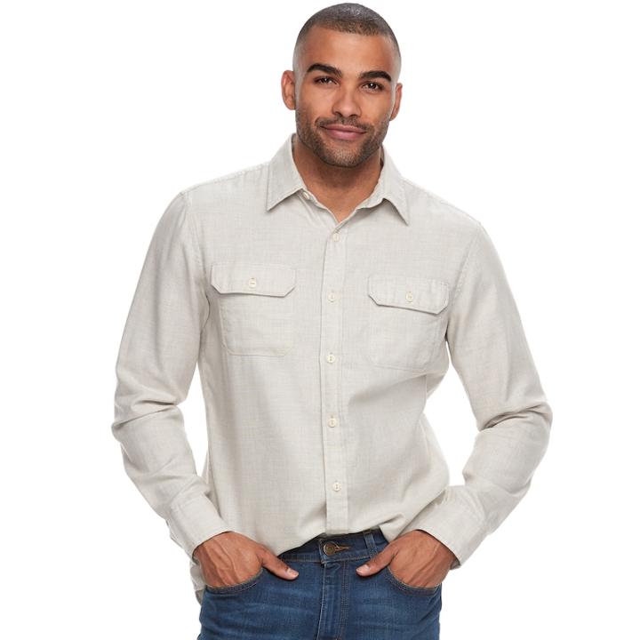 Men's Sonoma Goods For Life&trade; Modern-fit Button-down Utility Shirt, Size: Large, Grey