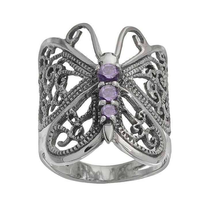 Sterling Silver Purple Cubic Zirconia Butterfly Ring, Women's, Size: 6