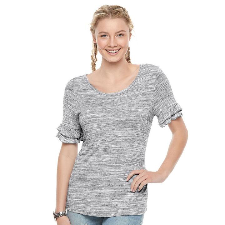 Juniors' So&reg; Ruffle Sleeve Tee, Girl's, Size: Medium, Dark Grey