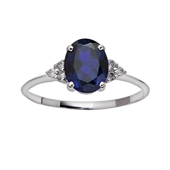 10k White Gold Lab-created Sapphire And Diamond Accent Ring, Women's, Size: 9, Blue
