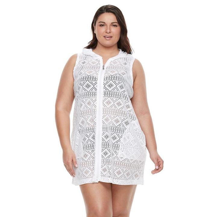 Plus Size Apt. 9&reg; Hooded Lace Cover-up, Women's, Size: 2xl, White