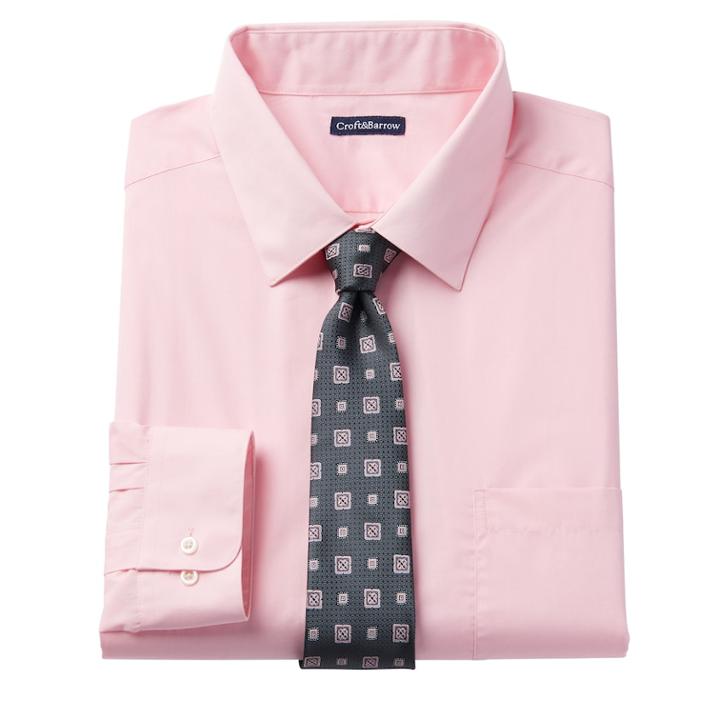 Men's Croft & Barrow&reg; Classic-fit Striped Dress Shirt And Patterned Tie, Size: S 32-33, Pink