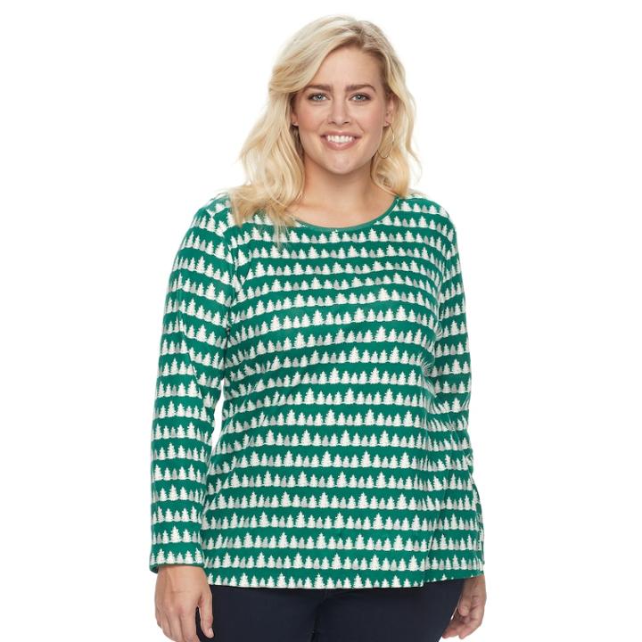 Plus Size Croft & Barrow&reg; Holiday Spirit Tee, Women's, Size: 1xl, Green