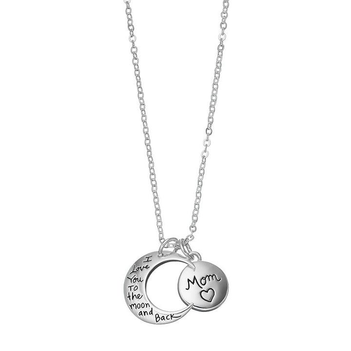 Silver Expressions By Larocks Silver Plated I Love You To The Moon And Back Mom Pendant, Women's