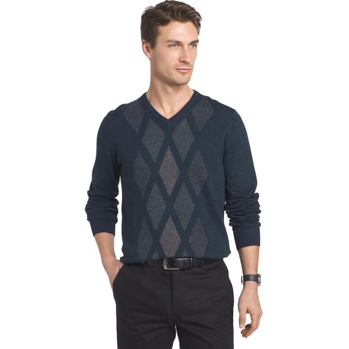Big & Tall Van Heusen Regular-fit Argyle V-neck Sweater, Men's, Size: Xxl Tall, Turquoise/blue (turq/aqua)