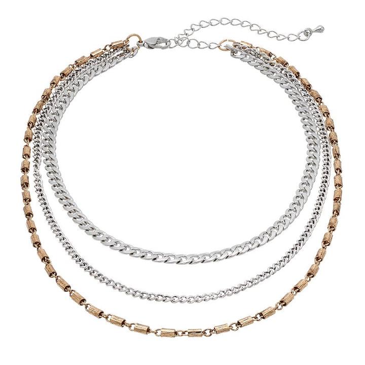 Two Tone Layered Choker Necklace, Women's, Multicolor