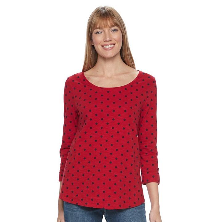 Women's Croft & Barrow&reg; Button-tab Scoopneck Tee, Size: Large, Med Red