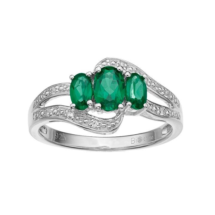 Sterling Silver Lab-created Emerald & Lab-created White Sapphire 3-stone Bypass Ring, Women's, Size: 8, Green