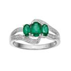 Sterling Silver Lab-created Emerald & Lab-created White Sapphire 3-stone Bypass Ring, Women's, Size: 8, Green