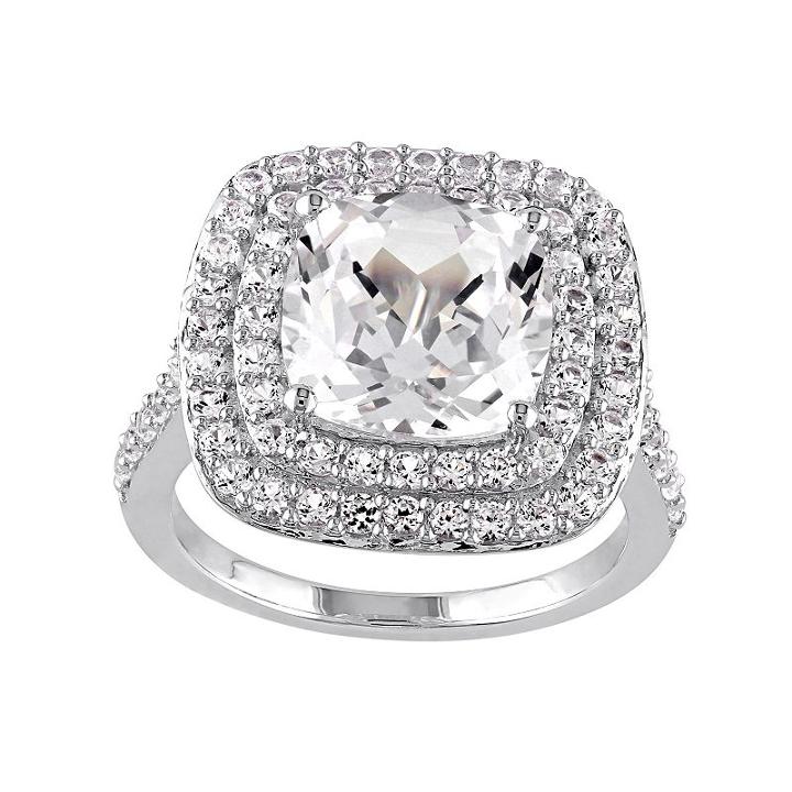 Lab-created White Sapphire Sterling Silver Cushion Halo Ring, Women's, Size: 9
