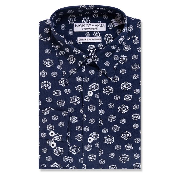 Men's Nick Graham Everywhere Modern-fit Stretch Dress Shirt, Size: S 34/35, Blue (navy)