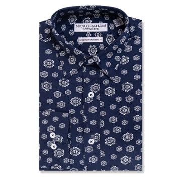 Men's Nick Graham Everywhere Modern-fit Stretch Dress Shirt, Size: S 34/35, Blue (navy)
