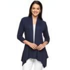 Women's Ab Studio Shark-bite Hem Open-front Cardigan, Size: Xlrg Av/rg, Blue (navy)